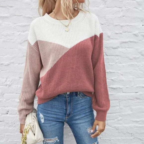 Modern Knit Sweater Pullover - Pink - Picture 3 of 11